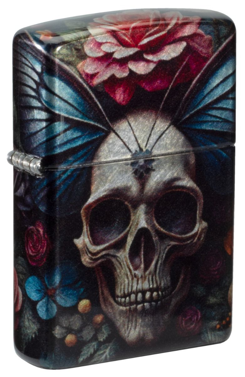 Zippo 48459 Floral Skull Design aansteker vooraanzicht