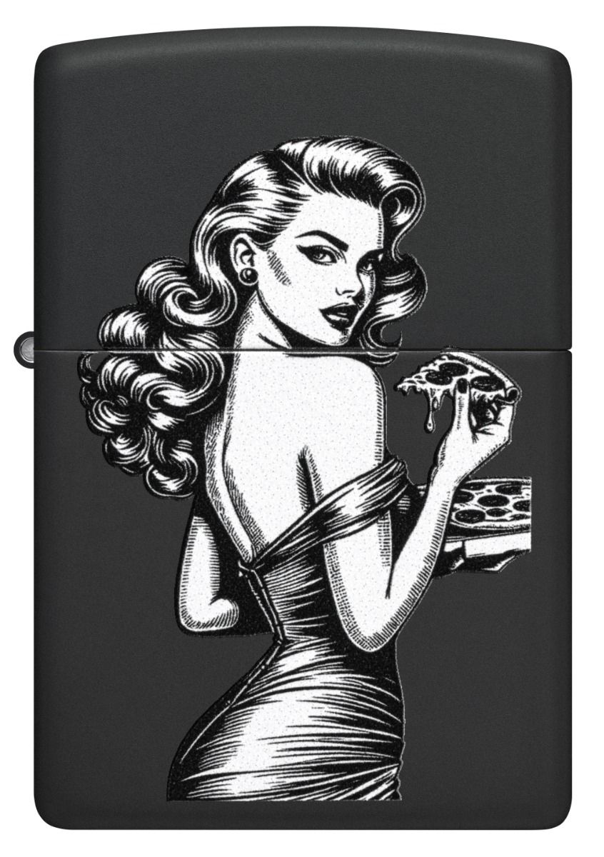 Zippo Aansteker - 218 Pinup With Pizza Design - achteraanzicht