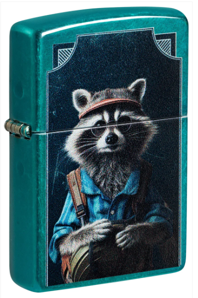 Zippo Aansteker - 24004 Raccoon hiker Design - vooraanzicht
