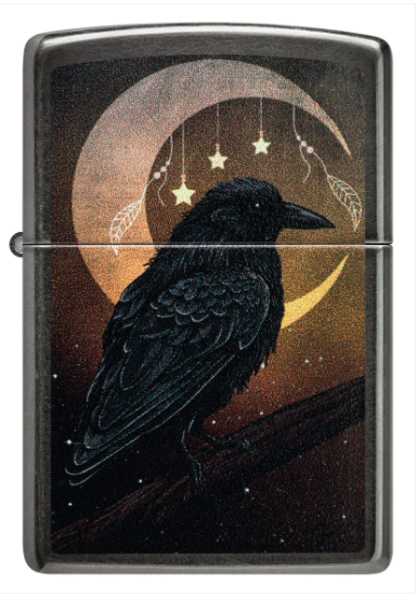 Zippo Aansteker - 28378 Crow and Moon Design - achteraanzicht