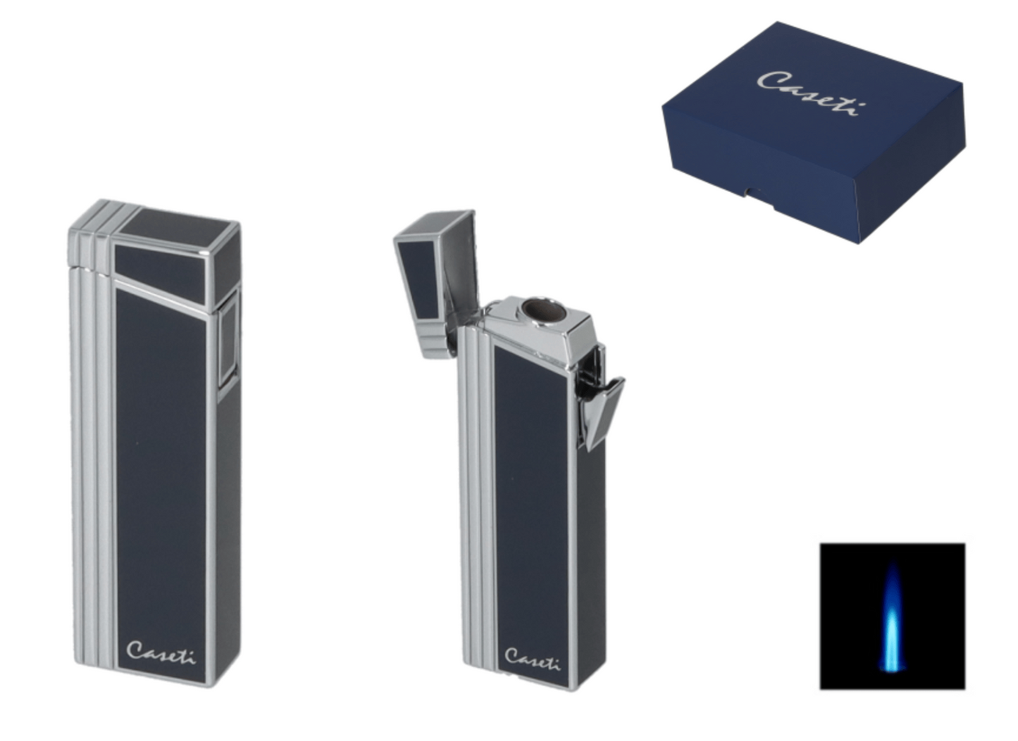 Caseti lighter Jet blue/chrome - vlam detail