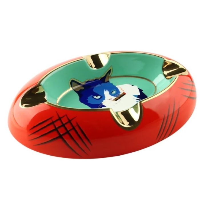 Siglo Cat Ashtray Blue/Red - bovenaanzicht