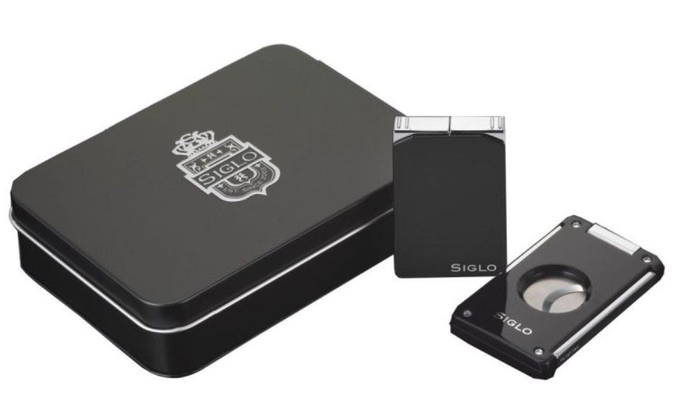 Siglo - Lighter & Cutter Set - Matt Black - in verpakking