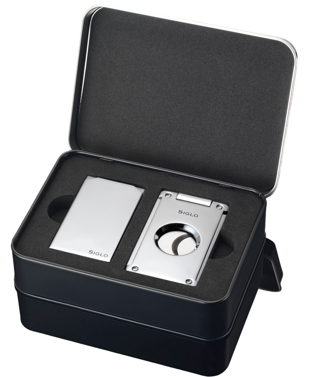 Siglo - Lighter & Cutter Set - Shiny Chrome - complete set