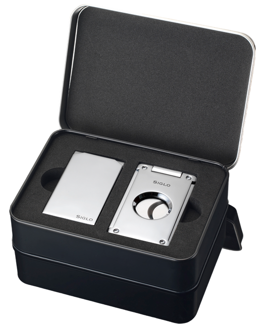 Siglo - Lighter & Cutter Set - Shiny Chrome - complete set