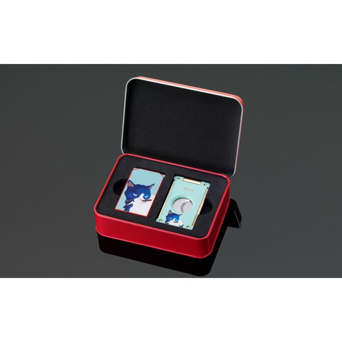 Siglo Cat Lighter & Cutter Set Blue/Red - detail zijkant