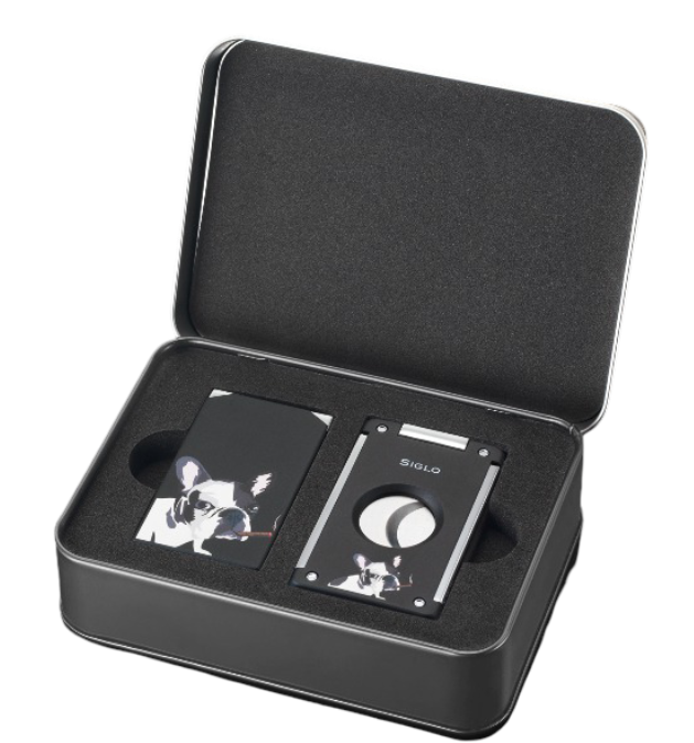Siglo - Dog Lighter & Cutter Set - Black - hondenmotief detail