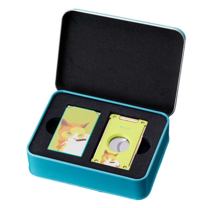 Siglo Cat Lighter & Cutter Set Yellow/Green - gesloten doos