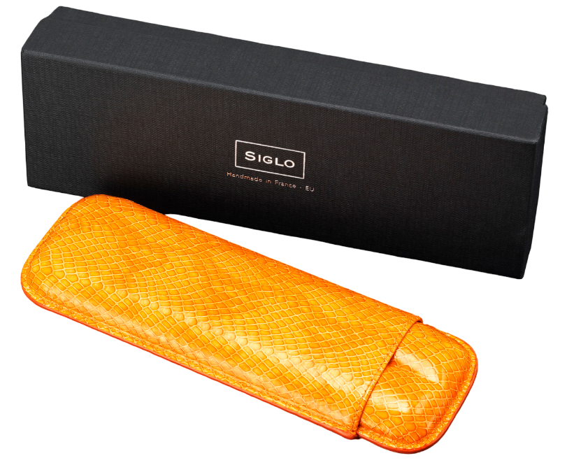 Siglo - Leather Cigar Case - Lizard - Orange - detailaanzicht