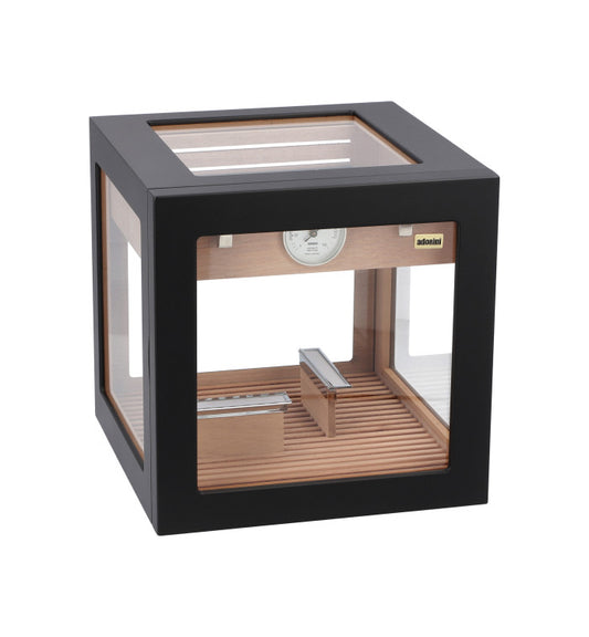 Adorini Cube Deluxe Humidor Black - open met lade en scheidingswanden