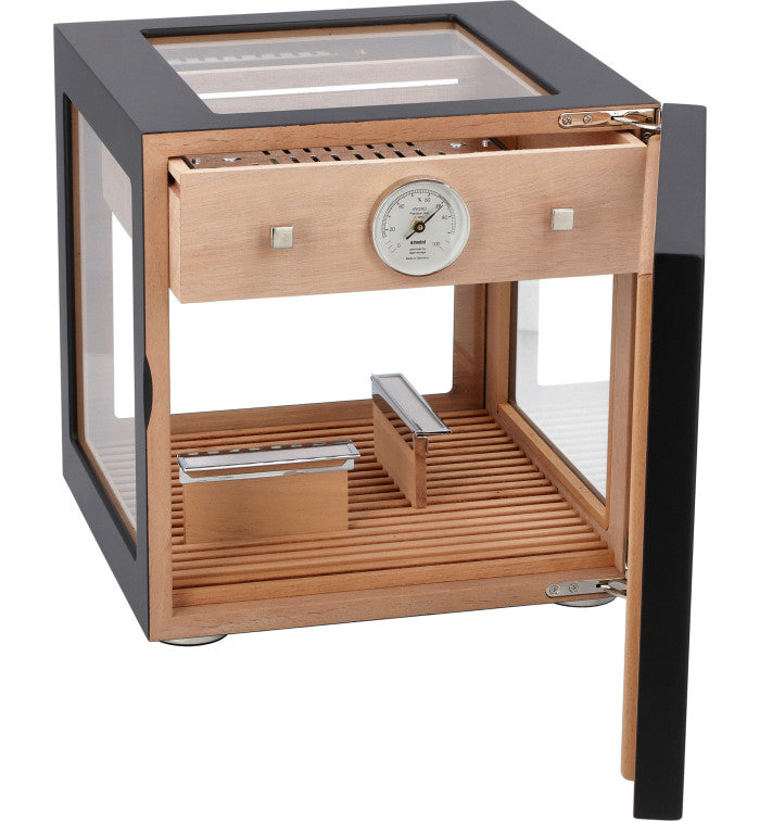 Adorini Cube Deluxe Humidor Black - bovenaanzicht met hygrometer