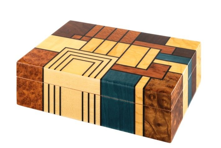 Angelo Humidor Pablo Modern Design - vooraanzicht met geometrisch blokkenpatroon