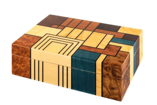 Angelo Humidor Pablo Modern Design - vooraanzicht met geometrisch blokkenpatroon