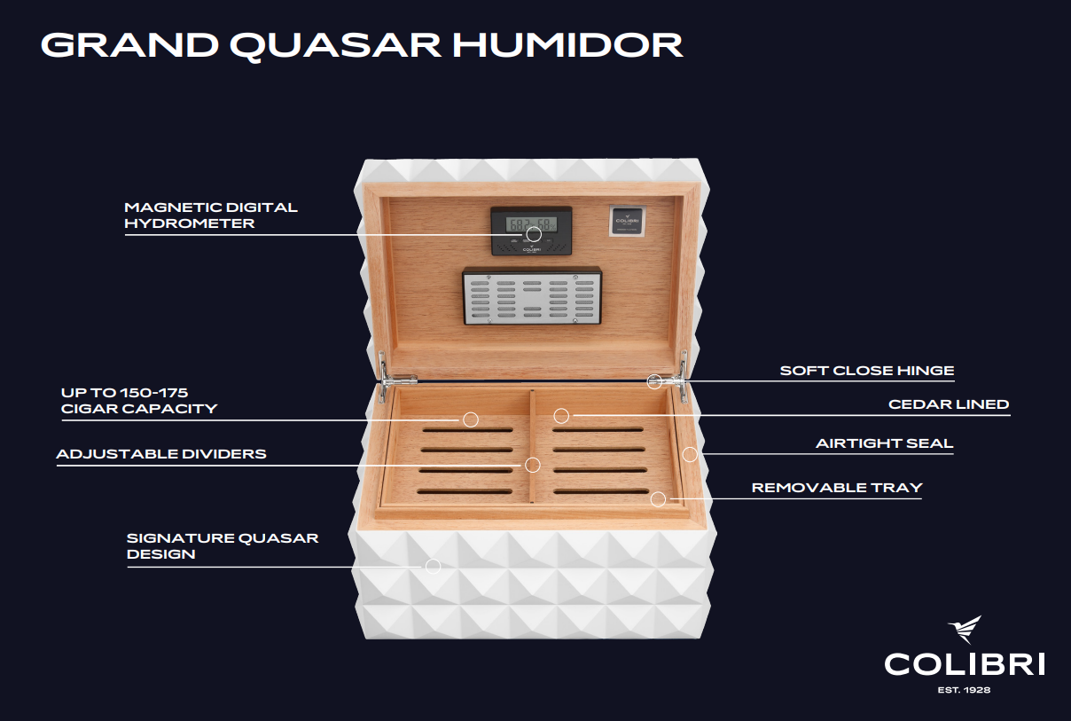 Colibri Humidor Grand Quasar White - geopend