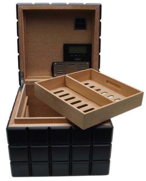 Colibri Humidor Heritage Cube Black - geopend