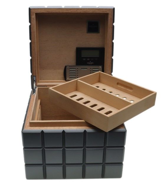 Colibri Humidor Heritage Cube Charcoal - geopend