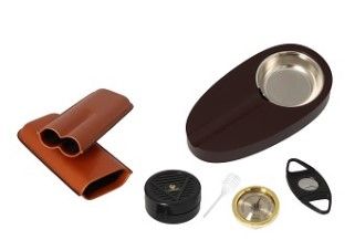 Germanus Humidor Set brown 26x22,5x10,8cm - detail accessoires en inhoud set