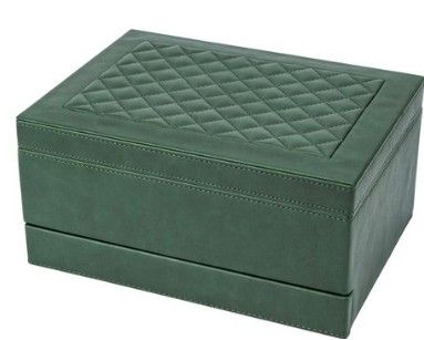 Humidor met lade, imitatieleer groen voor ongeveer 25 sig. - vooraanzicht groene imitatieleer humidor