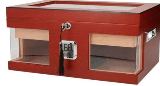 Humidor bruin mat m.glas (ca. 100 sigaren) - vooraanzicht grote bruine humidor met glazen deksel