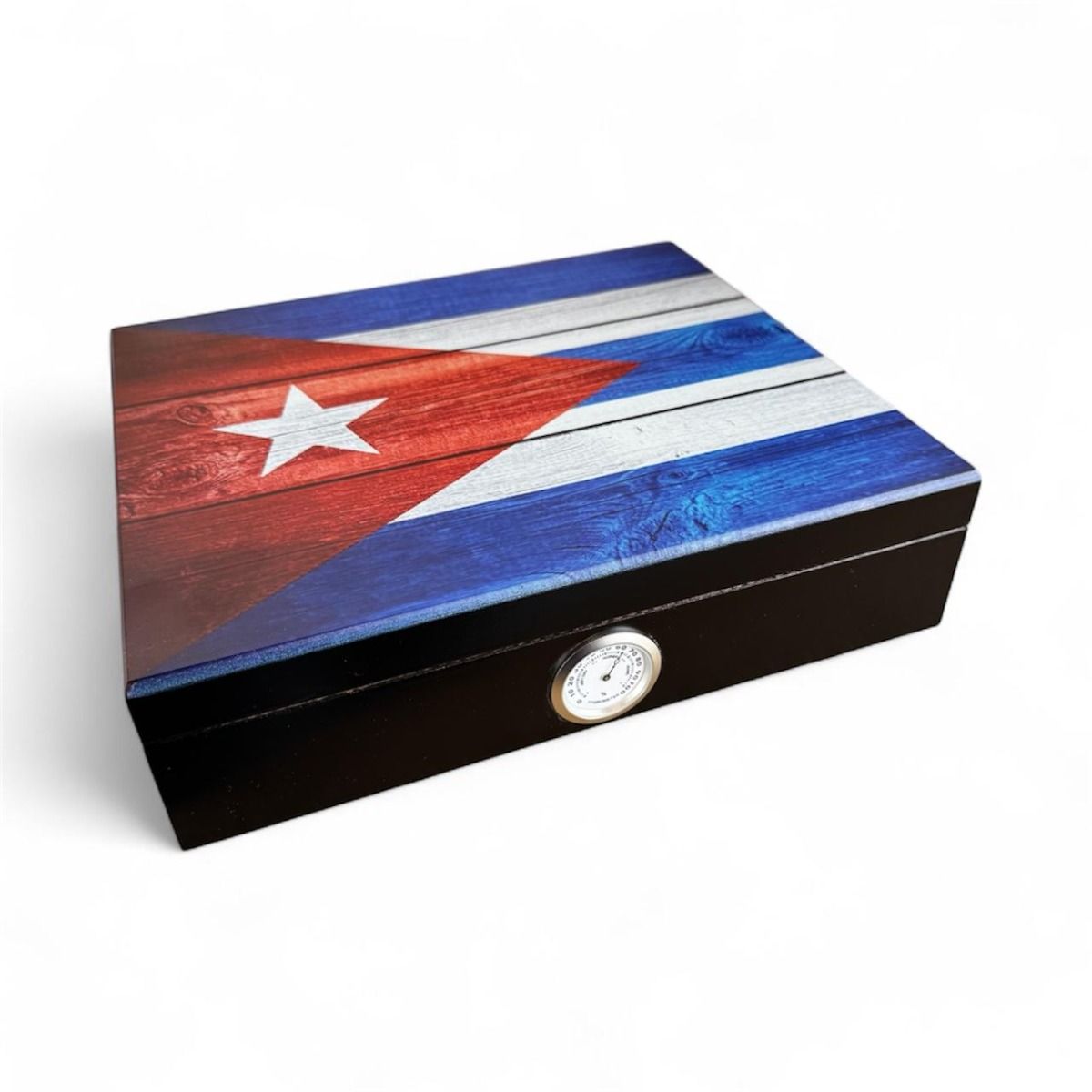 Humidor zwart met Cuba vlag houtprint 20 sigaren - vooraanzicht productfoto