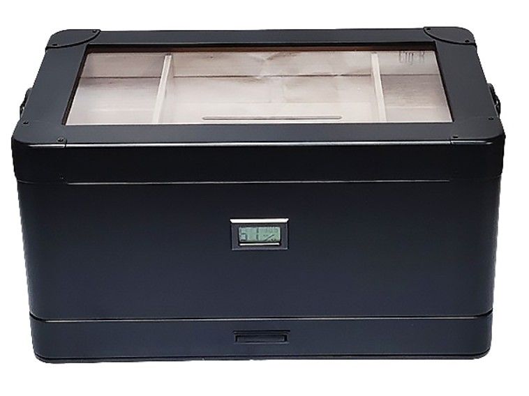 Humidor Metal 75 Cigars Black - binnenaanzicht met cederhout en indeling