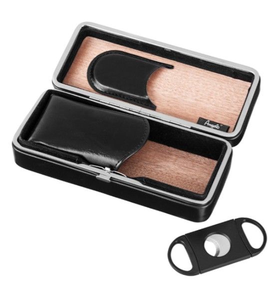 Angelo PU leren sigarenkoker + knipper - vooraanzicht productfoto