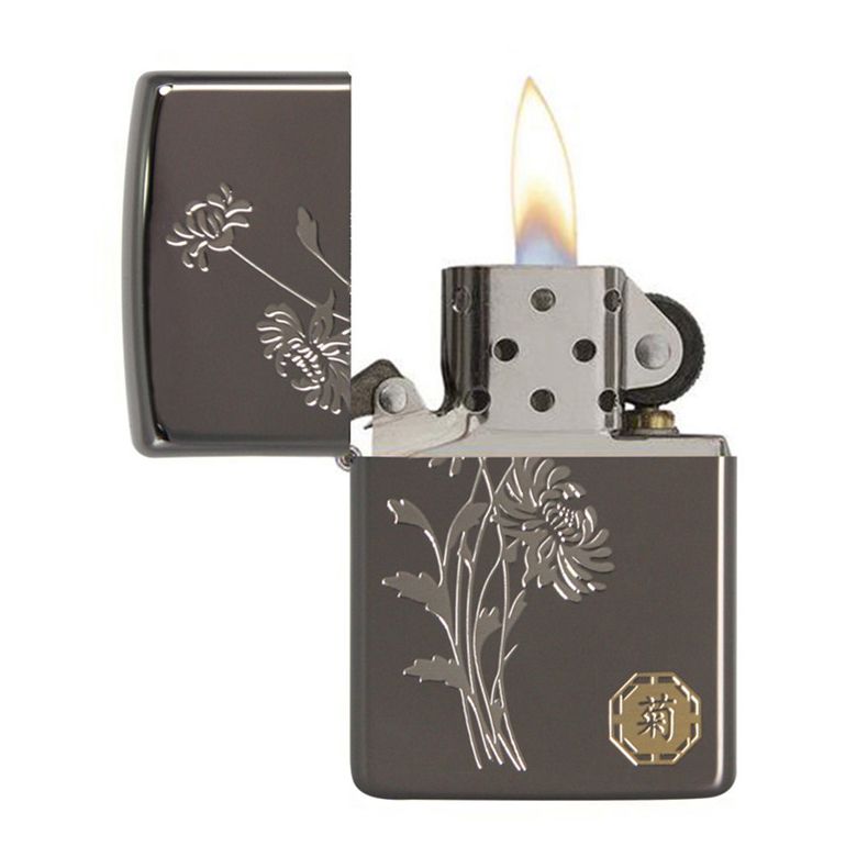 Zippo Aansteker Asian The four Gracious Plants Chrys. New - achteraanzicht