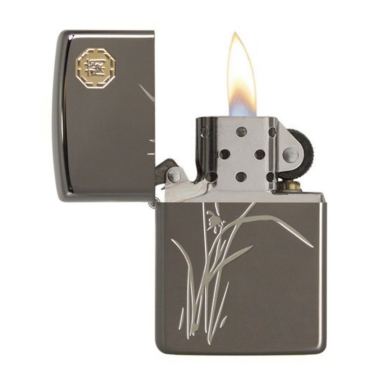 Zippo Aansteker Asian The four Gracious Plants Orchid. New - achteraanzicht