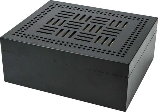 Humidor Zwart mat met patroon ca. 50 sigaren - vooraanzicht productfoto