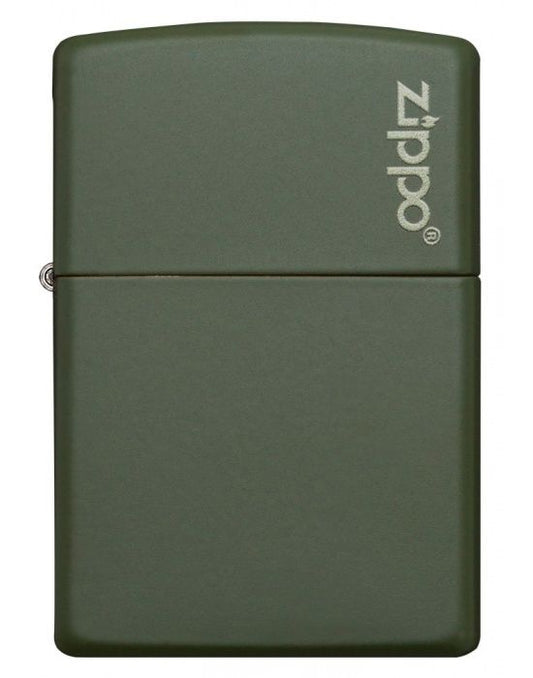Zippo Aansteker Green Matte w/ Logo - vooraanzicht
