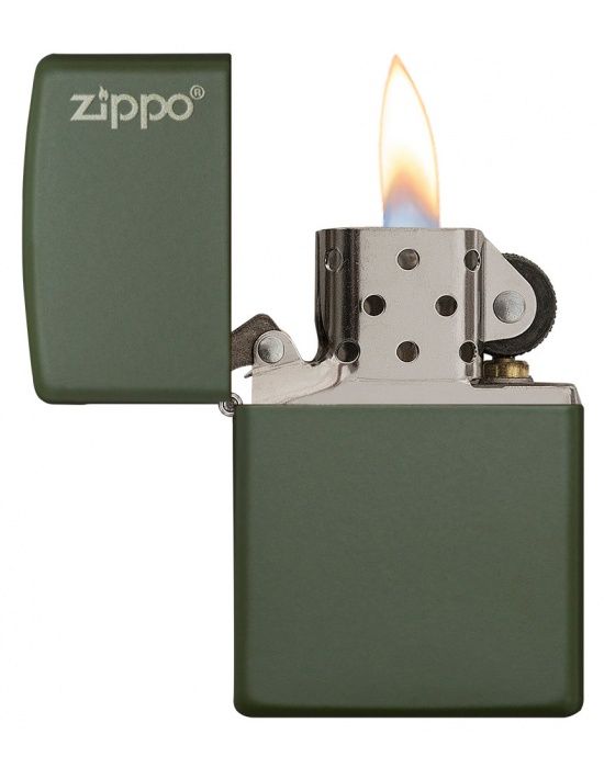Zippo Aansteker Green Matte w/ Logo - achteraanzicht
