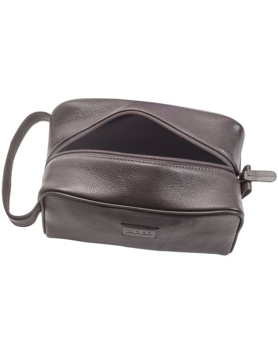 Zippo lederwaren Wash Bag Mocca - achteraanzicht