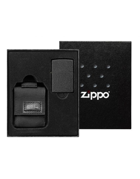 Zippo Aansteker Molle Black Pouch and Black Crackle®. Gift Set - vooraanzicht
