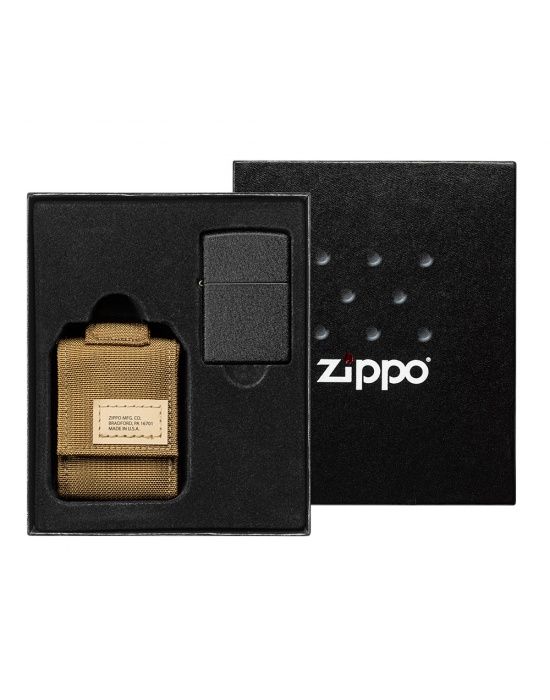 Zippo Aansteker Molle Coyote Pouch and Black Crackle®. Gift Set - vooraanzicht