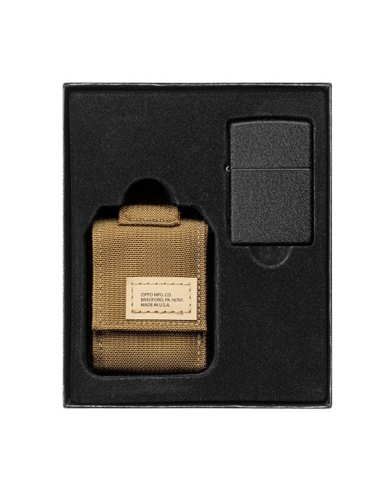 Zippo Aansteker Molle Coyote Pouch and Black Crackle®. Gift Set - achteraanzicht