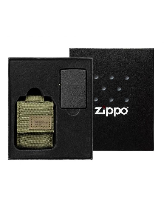 Zippo Aansteker Molle OD Green Pouch and Black Crackle®. Gift Set - vooraanzicht