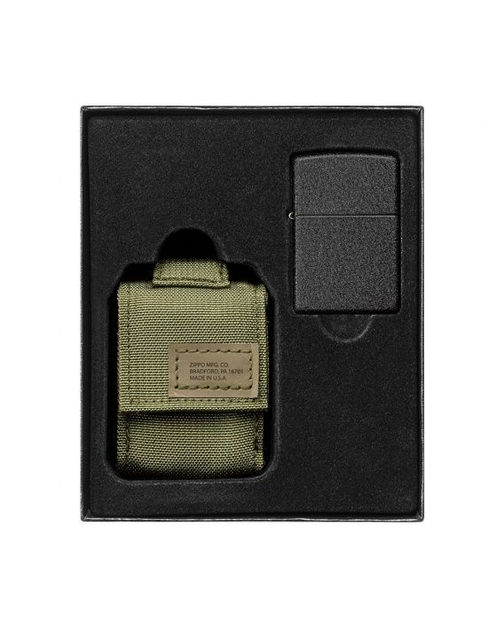 Zippo Aansteker Molle OD Green Pouch and Black Crackle®. Gift Set - achteraanzicht