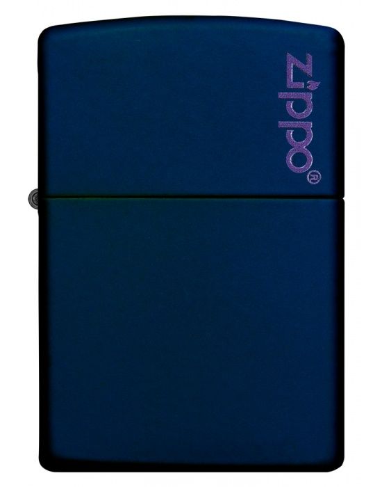Zippo Aansteker Navy Blue Matte w/ Logo - vooraanzicht