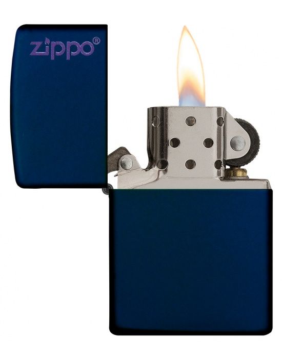 Zippo Aansteker Navy Blue Matte w/ Logo - achteraanzicht