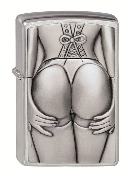ZIPPO PL 200 STOCKING GIRL TRICK EMB(K) - vooraanzicht embossed pin-up design