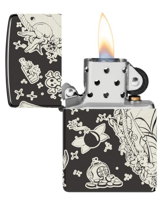 Zippo Aansteker PL 24756 Tattoo Theme Design - achteraanzicht