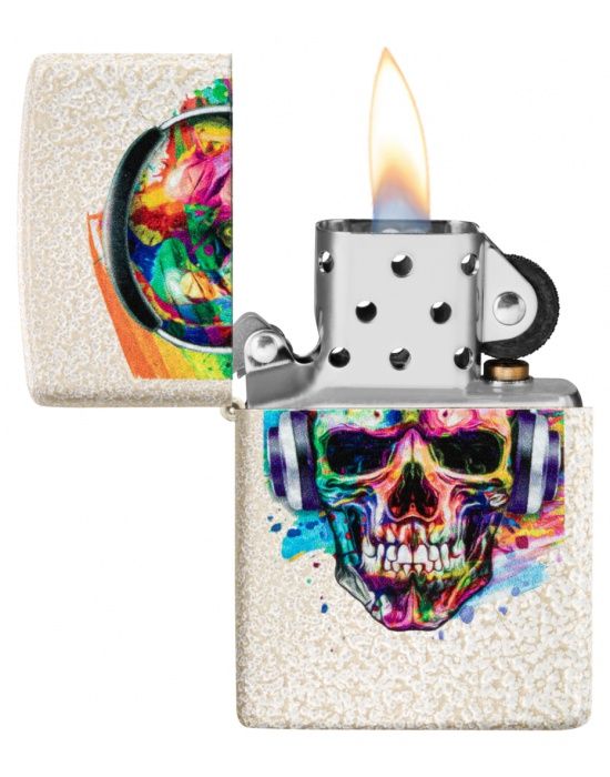 Zippo Aansteker Skull Headphones Design - detail