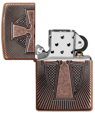 Zippo AMZ 29736 Deep Carve Cross Design aansteker achteraanzicht