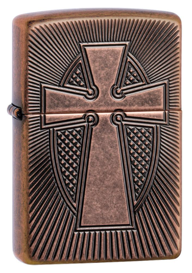 Zippo AMZ 29736 Deep Carve Cross Design aansteker vooraanzicht